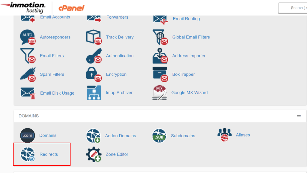 cpanel'den dosya yöneticisine, joker karakter yönlendirmesi için kırmızı yönlendirme seçeneği kullanılarak