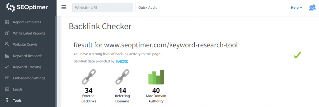 seoptimer backlink kontrolcüsü